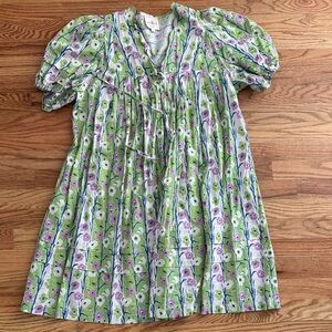 Umgee Green Floral V-Neck Puff Sleeve Dress